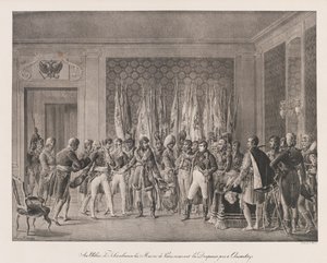 A párizsi Maires megkapta Austerlitz zászlóját, 19. század eleje (litho) alkotó: Charles Etienne Pierre Motte