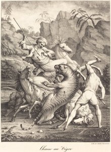 Tigrisvadászat alkotó: Charles Etienne Pierre Motte after Auguste Jacques Regnier
