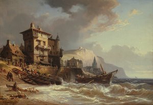A csónakok partra húzása Bretagne-i parton, 19. század alkotó: Charles Euphrasie Kuwasseg