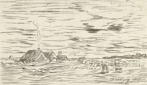 Parasztházak sík területen alkotó: Charles Francois Daubigny