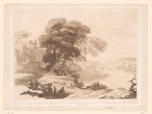 Táj pásztorokkal és szarvasmarhákkal a folyó szélén alkotó: Charles Francois Daubigny