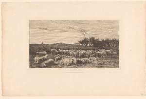 Táj birkacsordával Parc à moutons, le matin (cím a tárgyon) alkotó: Charles Francois Daubigny