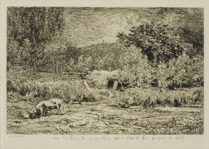 Disznó egy gyümölcsösben alkotó: Charles Francois Daubigny