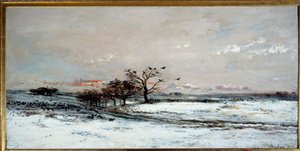 Havas táj a lenyugvó napon. Charles Francois Daubigny (1817-1878) festménye alkotó: Charles Francois Daubigny