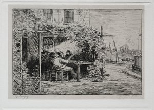 A hajókirándulás: Ebéd a fedélzetre lépés előtt Asnières-ben, 1861. alkotó: Charles Francois Daubigny