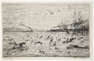 A halak örülnek a kabinfiú távozásának alkotó: Charles Francois Daubigny