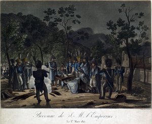 Napóleon visszatérése Elbáról. Napóleon bivakja Golfe-Juanban 1815. március 1-jén - Levachez, Charles Francois Gabriel (aktív 1760-1820) - 1815 - Aquatint - 29,5x30 - Magángyűjtemény