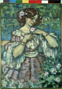 Lány rózsával. Charles Guerin festménye (1875-1939)