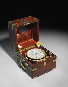 Egy viktoriánus kétnapos tengeri kronométer Hartnup mérleggel, 1870 körül (mahagóni és sárgaréz kivitelben) alkotó: Charles Frodsham