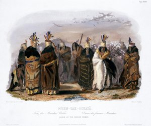"Ptihn-Tak-Ochata, a mandan nők tánca", 1843 alkotó: Charles Geoffroy