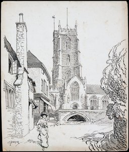 Kilátás a Szent György-templom déli oldaláról, Dunster, Somerset alkotó: Charles George Harper