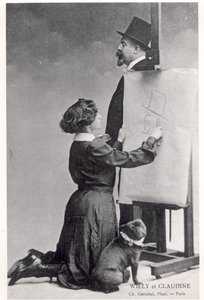Colette-et és férjét, Willyt ábrázoló képeslap (f/w fotó) alkotó: Charles Gerschel