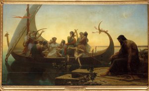 Elveszett illúziók vagy este Egy allegorikus jelenet, amely szereplőket ábrázol egy távozó drakkaron, egy férfi a vádlottak padján marad lírával. Charles Gleyre (1806-1874) festménye 19. század V. 1,56x2,38 m