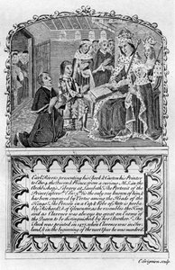 Earl Rivers bemutatja könyvét IV. Edward királynak, 1477, 18. század végén vagy 19. század elején alkotó: Charles Grignion