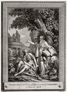 Az oázis sivatagában fekvő Telemachost Termosiris, Apolló papja vigasztalja, 1774.