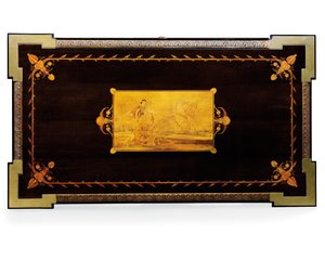 Napóleon III asztal, tervezte Jean Brandely, intarzia: E. Varlot, Párizs, 1850-75 körül (ormolu, aranyozott réz, ébenfa és platán) alkotó: Charles-Guillaume Diehl