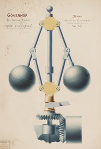 Gőzgép kormányzója – Elülső magasság, 1882 körül (akvarell)