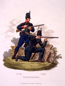 Brit lövészek egyenruhája (60. és 95. ezred), az 1813-ban megjelent „A Brit Birodalom jelmezei az utolsó szabályok szerint” c.