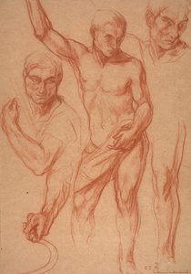 Férfialak-tanulmány a fej, a karok, a váll és a láb újbóli vizsgálatával (vázlatok az "Ősz" középső paneljéhez), április 8. alkotó: Charles Haslewood Shannon