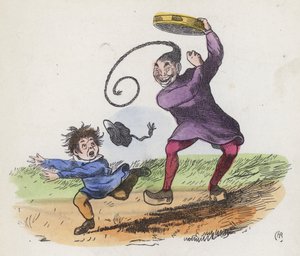 Fiú megijedt egy tamburán játszó kínaitól (színes metszet) alkotó: Charles Henry (after) Bennett