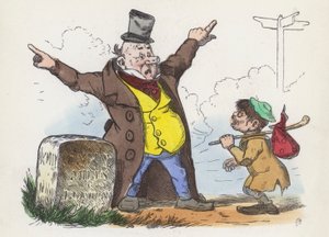 Férfi zavaros útbaigazítást ad egy utazónak a Londonba vezető úton (színes metszet) alkotó: Charles Henry (after) Bennett