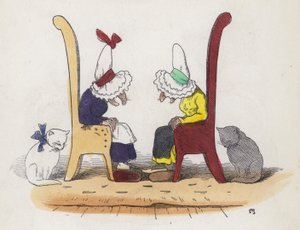 Két öreg feleség beszélget, majd elalszik (színes metszet) alkotó: Charles Henry (after) Bennett