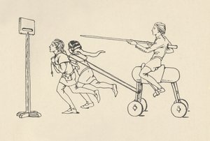 Fiúk játszanak a Riding at the Quintain Romance of Alexanderben, 1340 körül. Bodleian, 1931 alkotó: Charles Henry Bourne Quennell