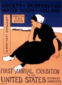 A "Society of Watercolourists of Holland" első éves amerikai kiállítását hirdető plakát reprodukciója, Chase