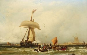 Német: Holland tengerparti kilátás vitorlással és hajókkal Holland tengerparti kilátás vitorlással és hajókkal
