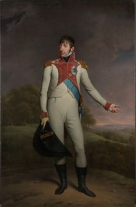 Lajos Napóleon, Hollandia királyának portréja Louis Napóleon (1778-1846), Hollandia királya 1806-tól 1810-ig, a gyalogos életőrök egyenruhájában, a Holland Unió Királyi Rendjének Nagykeresztjével és az L Tiszti Keresztjével díszítve. alkotó: Charles Howard Hodges
