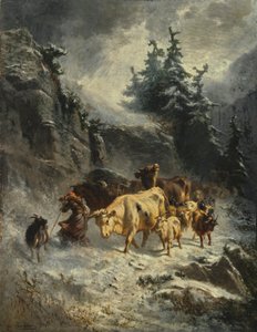 Francia: Troupeau dans une tempête de neige Csorda hóviharban alkotó: Charles Humbert