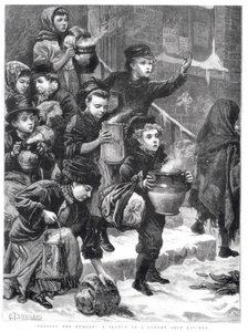 Az éhezők etetése, A londoni leveskonyha, 1880 alkotó: Charles J. Staniland