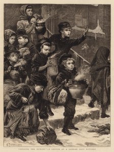 Éhezők etetése, vázlat egy londoni leveskonyhában alkotó: Charles J. Staniland