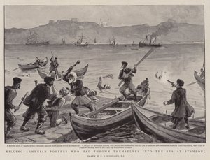 Örmény hordárok megölése, akik a tengerbe vetették magukat Stamboulnál. alkotó: Charles J. Staniland