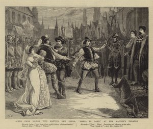 Jelenet Signor Tito Mattei Új operájából, a Maria Di Gandból az Őfelsége Színházban alkotó: Charles J. Staniland