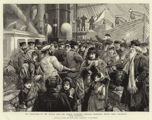Az orosz zsidók kivándorlása, a Liverpoolból való távozásuk előtt a kormányos utasokat vizsgáló orvos alkotó: Charles J. Staniland