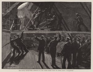 A haditengerészeti manőverek, felemelés a gőzhajóban a HMS Conqueror fedélzetén alkotó: Charles J. Staniland