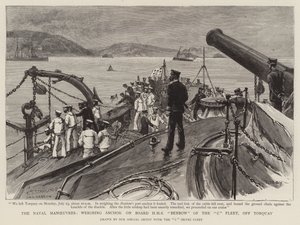A haditengerészeti manőverek, horgonyt vetve a C-flotta HMS Benbow fedélzetén, Torquay előtt. alkotó: Charles J. Staniland