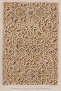 A galéria mennyezetének egy része, Charlton House, Wilts, a mennyezet 17 láb széles és körülbelül 115 láb hosszú (színes litó) alkotó: Charles James Richardson