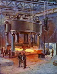 Kardántengely kovácsolása óceánjáró hajóhoz (színes litho)