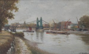 Hammersmith híd – a jelenlegi – 1887 után – a Surrey-partról nézve alkotó: Charles John de Lacy