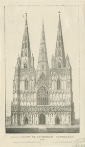 Lichfield katedrális - Nyugati front: metszet alkotó: Charles Joseph Hullmandel
