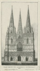 Lichfield katedrális – nyugati front: metszet, 1819 alkotó: Charles Joseph Hullmandel