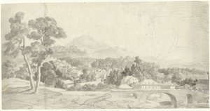 Táj egy várossal egy híd mellett alkotó: Charles Joseph Natoire (attributed to)