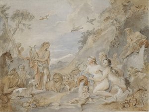 Orpheus elbűvöli a nimfákat, driádokat és állatokat, 1757. alkotó: Charles Joseph Natoire