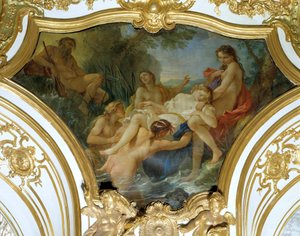A nimfák visszavonják a psziché testét, Charles Joseph Natoire (Charles-Joseph Natoire) mennyezetfestménye alkotó: Charles Joseph Natoire