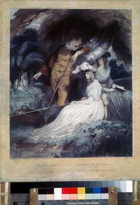 "La partie de peche" (Horgászparti) fiatal polgár vasárnapi ruhában horgászbottal. Charles Knight litográfiája (1743-1826) Puskin Múzeum, Moszkva