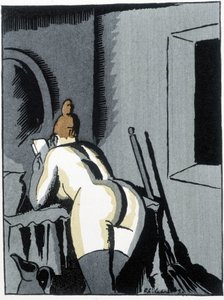 Meztelen nő, hát, olvas – Pierre Mac Orlan „Le negre Leonard” című könyvében, ill. de Chas. Laborde (Charles Laborde) (1886-1941), szerk. a banner