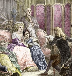 Suzanne Curchod és Madame Necker szalonja (metszet) alkotó: Charles Laplante