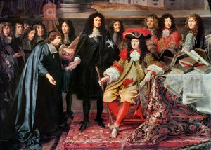 XIV. Lajos megalapítja a Tudományos Akadémiát ... alkotó: Charles Le Brun